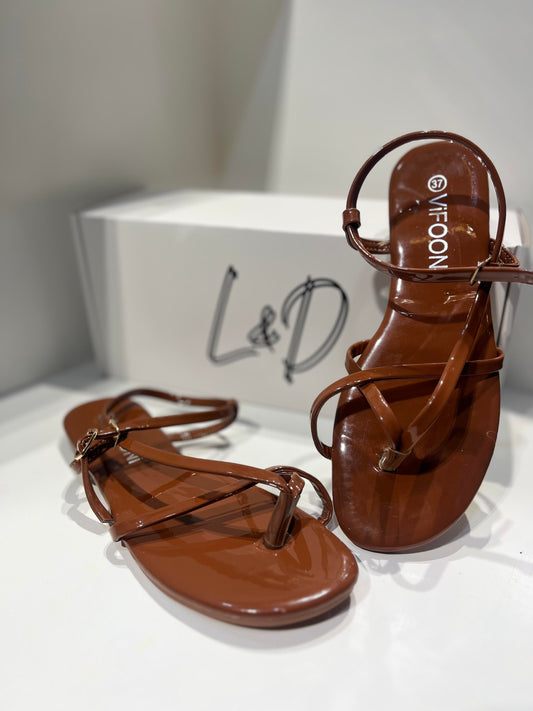 L&D Ramona Sandals Women's Strappy Glossy Flats